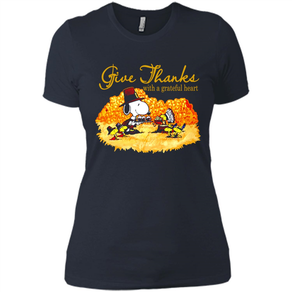 Snoopy Thanksgiving Give Thanks With A Grateful Heart - Ladies' Boyfriend T-Shirt