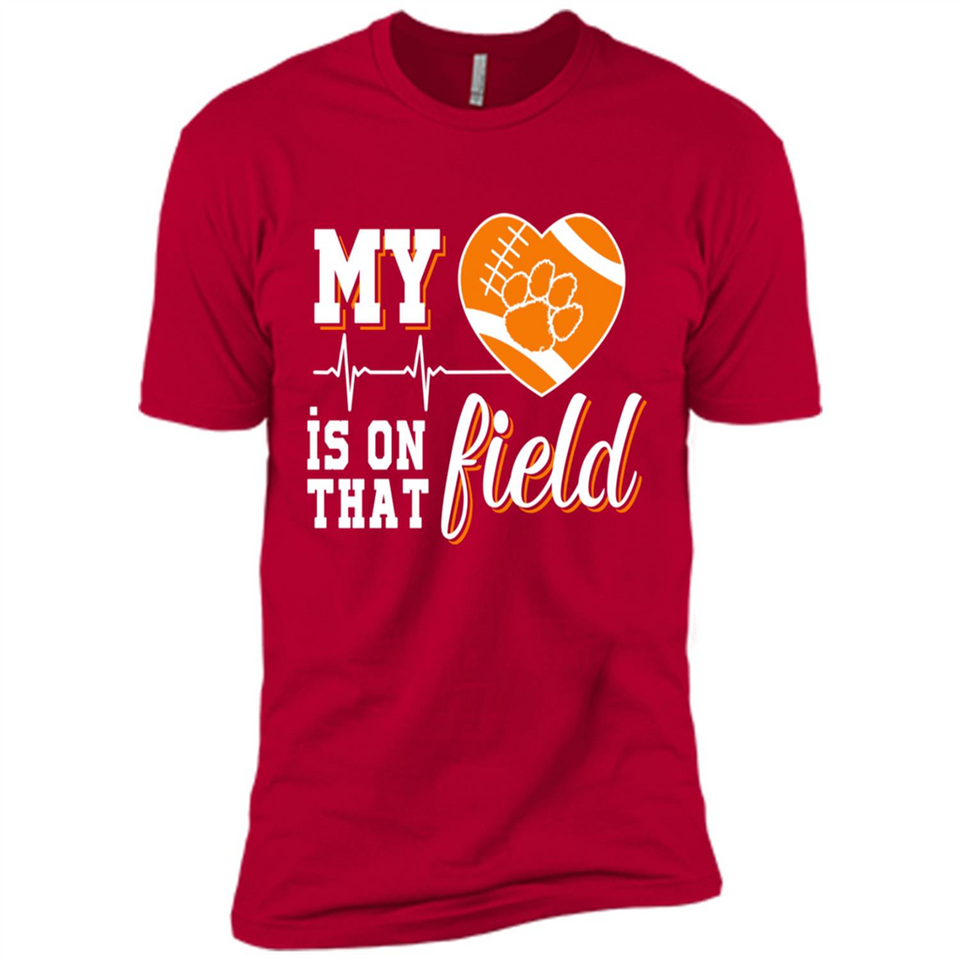 Clemson Tiger Paw Football My Heart is on that Field - Premium Short Sleeve T-Shirt