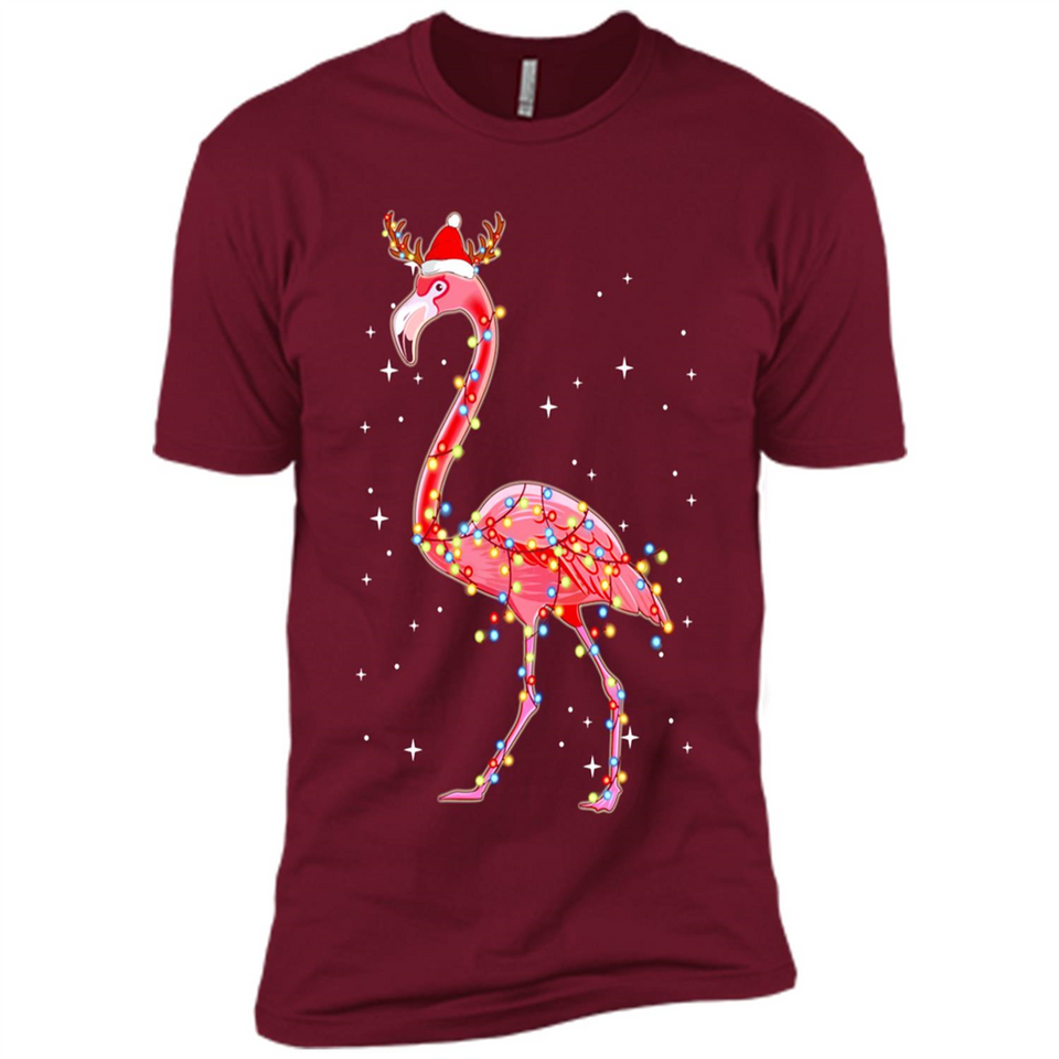 Christmas Lights Flamingo Wearing Santa Hat Funny Xmas - Premium Short Sleeve T-Shirt