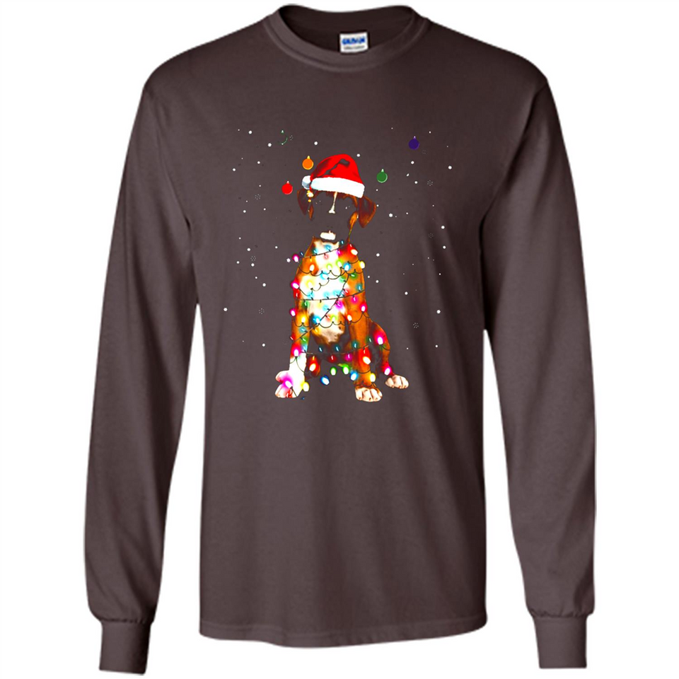 Christmas Lights Boxer Dog Funny Xmas Sweatshirt - Long Sleeve T-Shirt