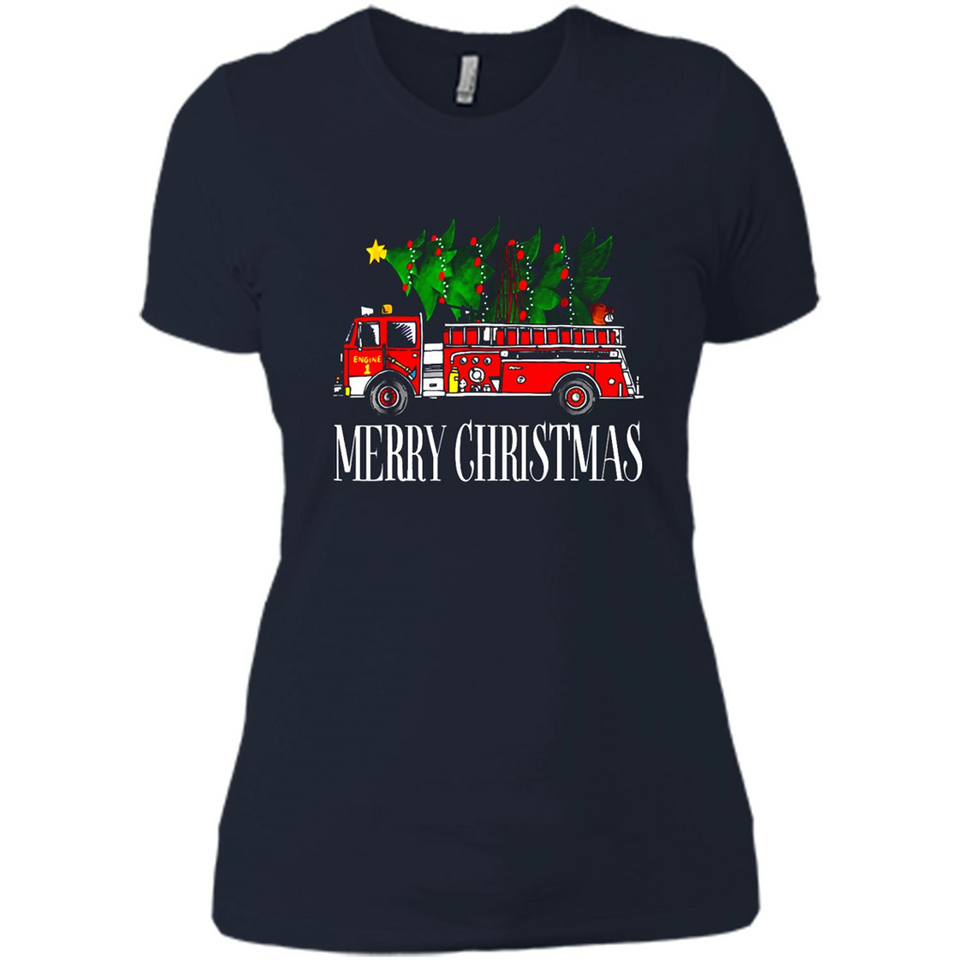 Firetruck Santa Sleigh Merry Christmas Firefighter - Ladies' Boyfriend T-Shirt