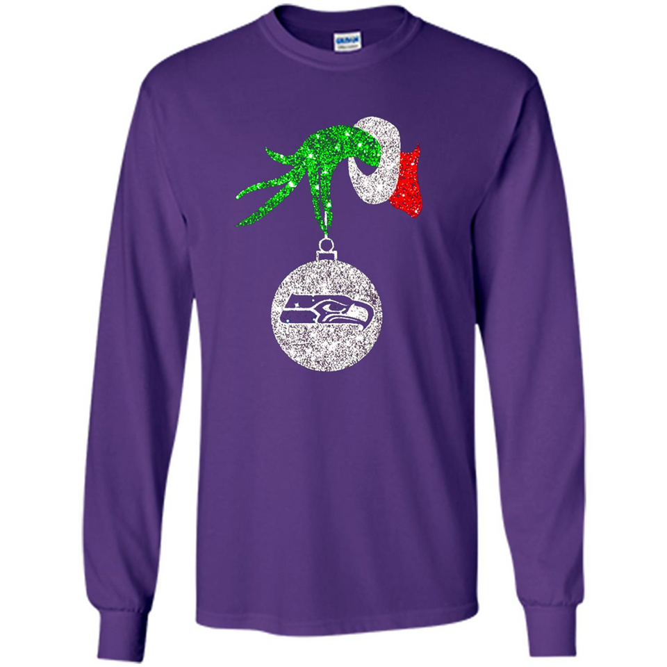 Funny Seattle Seahawks Glitter Grinch Monogram Ornament Christmas Gift - Long Sleeve T-Shirt