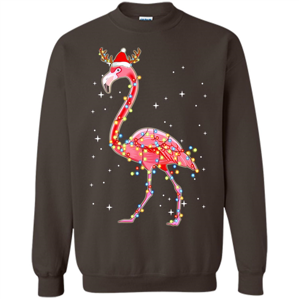Christmas Lights Flamingo Wearing Santa Hat Funny Xmas - Sweatshirt