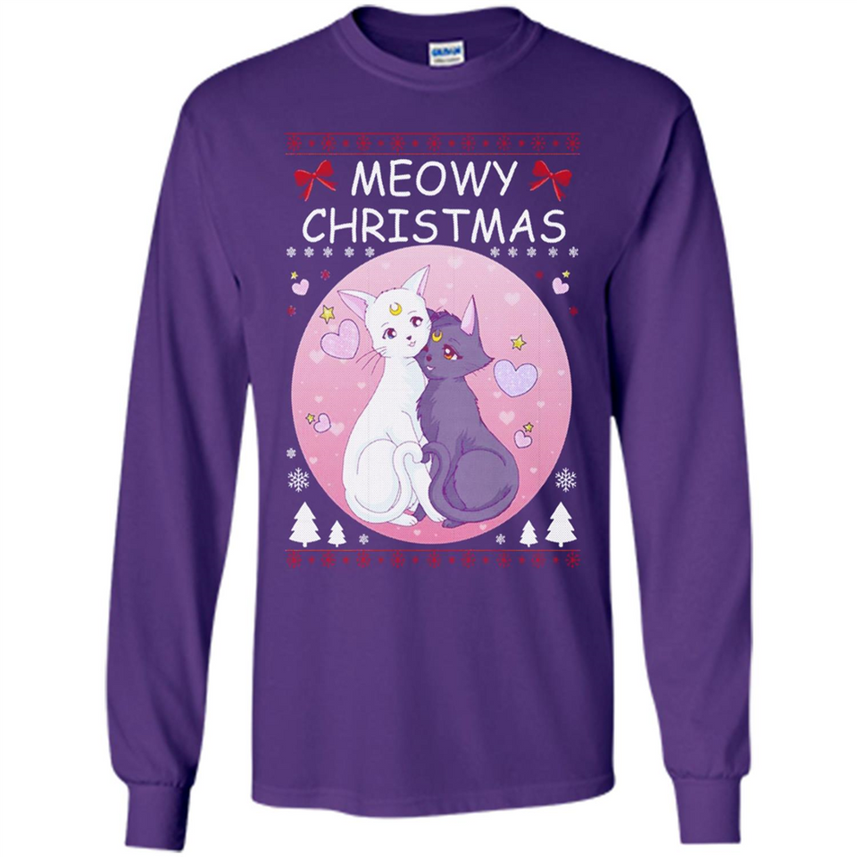 Sailor Moon Yin Yang Cat Love Ugly Christmas Sweater - Long Sleeve T-Shirt