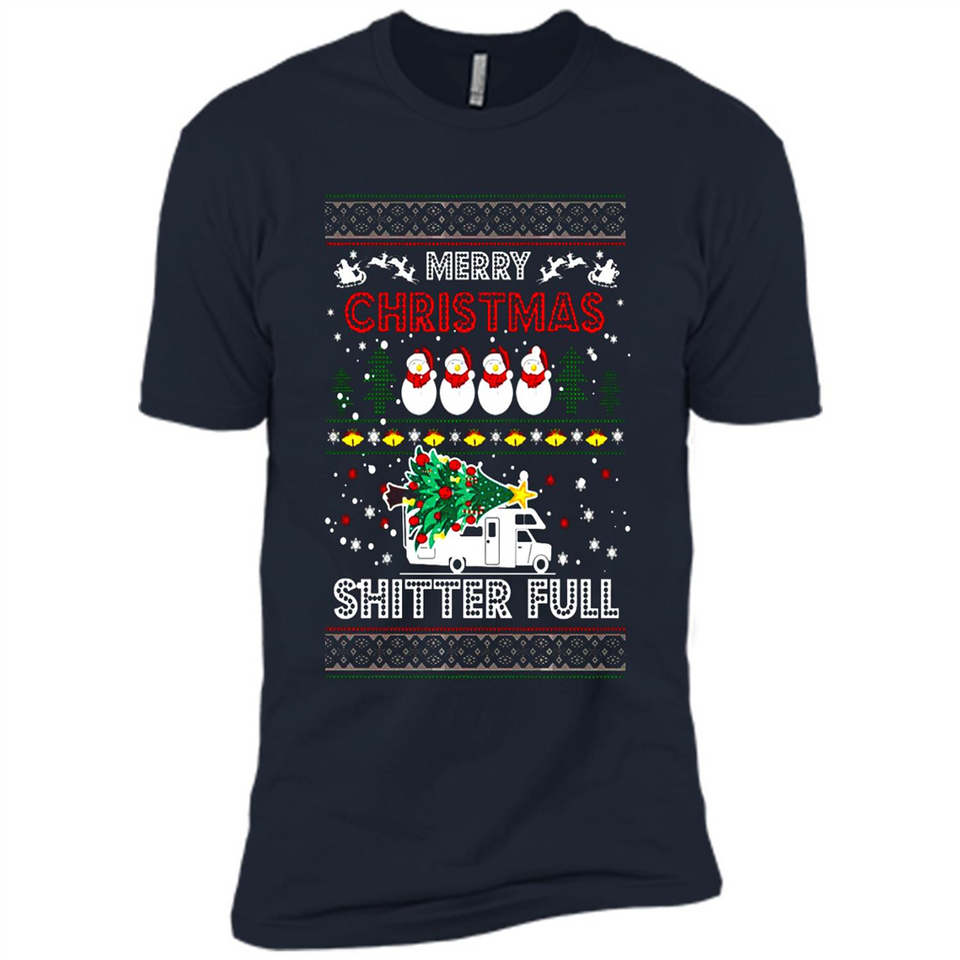Merry Christmas Shitter Full Christmas Tree Snowman Sweater PINGPONG - Premium Short Sleeve T-Shirt