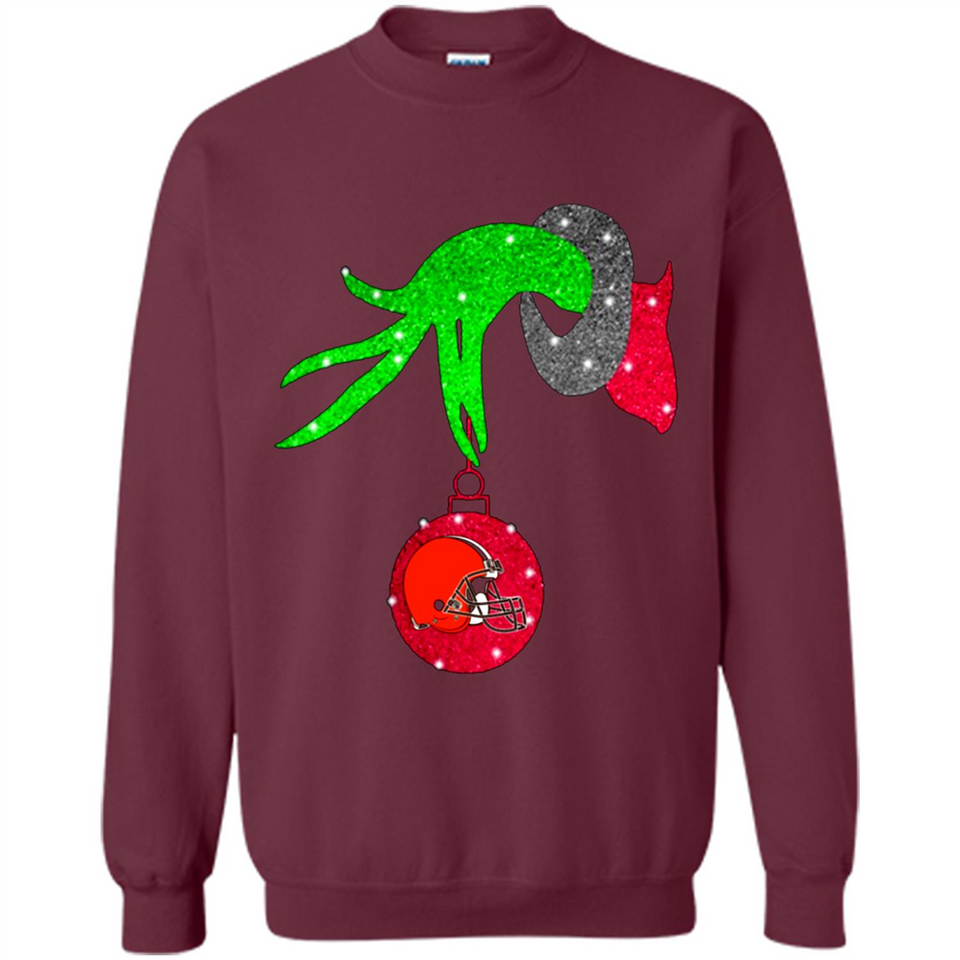 GRINCH HAND HOLDING CLEVELAND BROWNS GLITTER CHRISTMAS PINGPONG