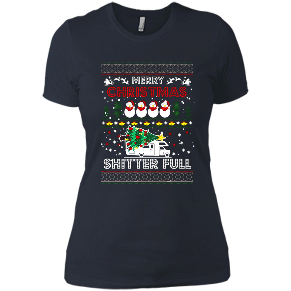 Merry Christmas Shitter Full Christmas Tree Snowman Sweater PINGPONG - Ladies' Boyfriend T-Shirt