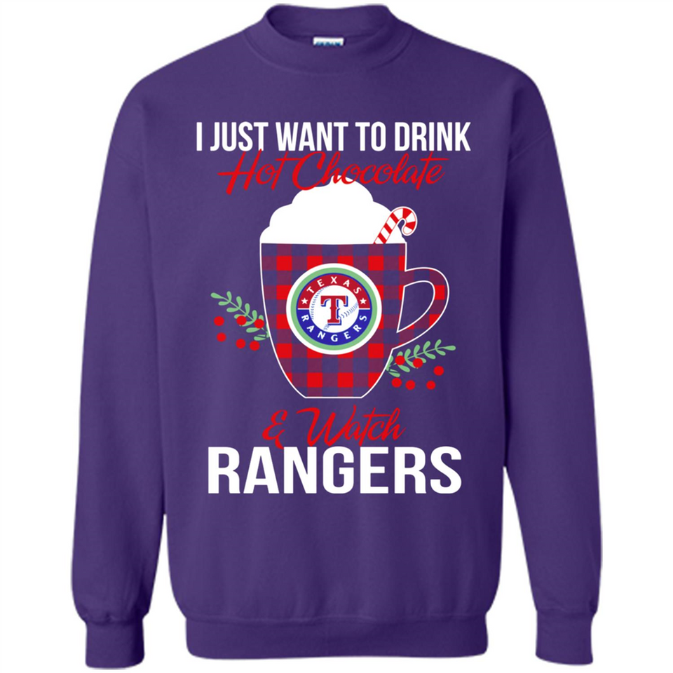 I Just Want To Drink Hot Chocolate & Watch Texas Rangers Ugly Christmas Sweater PINGPONG
