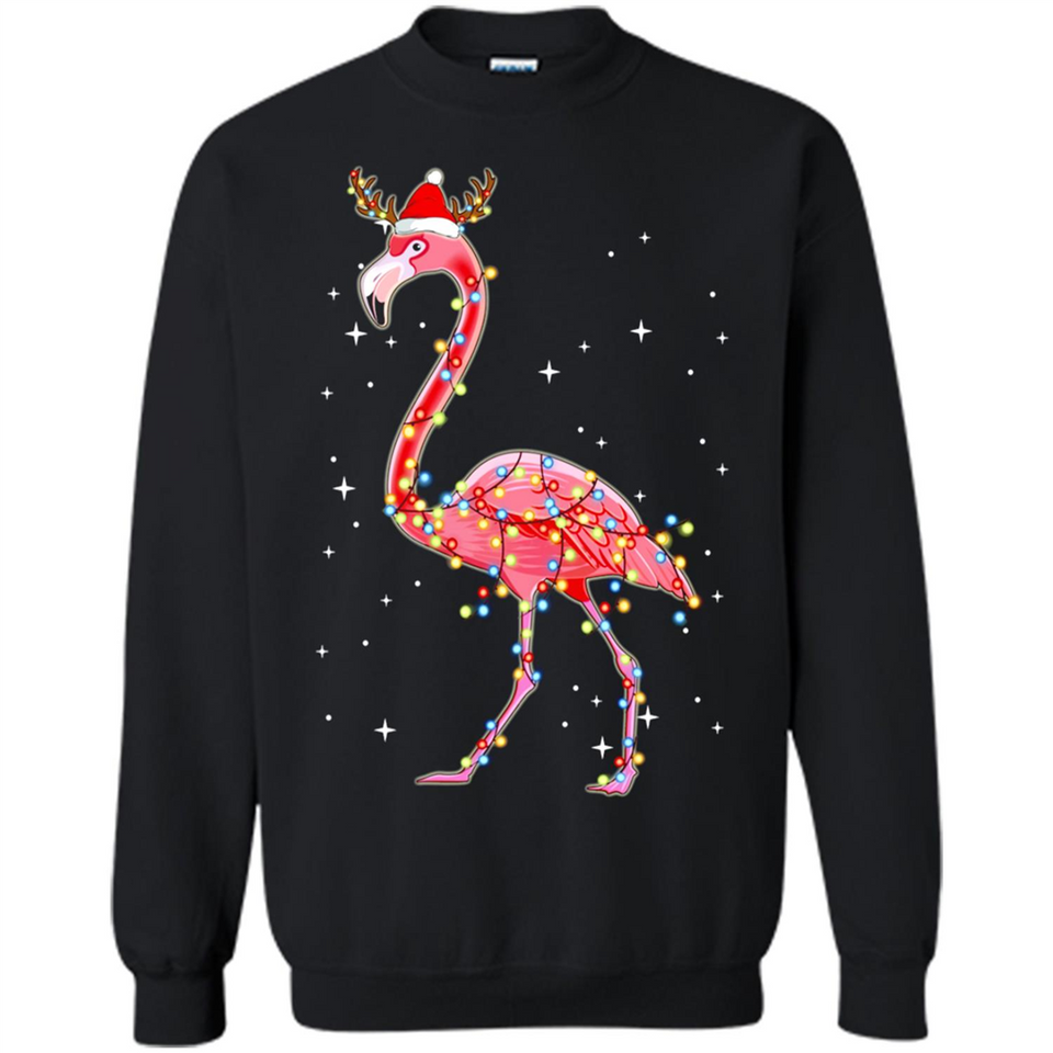 Christmas Lights Flamingo Wearing Santa Hat Funny Xmas - Sweatshirt