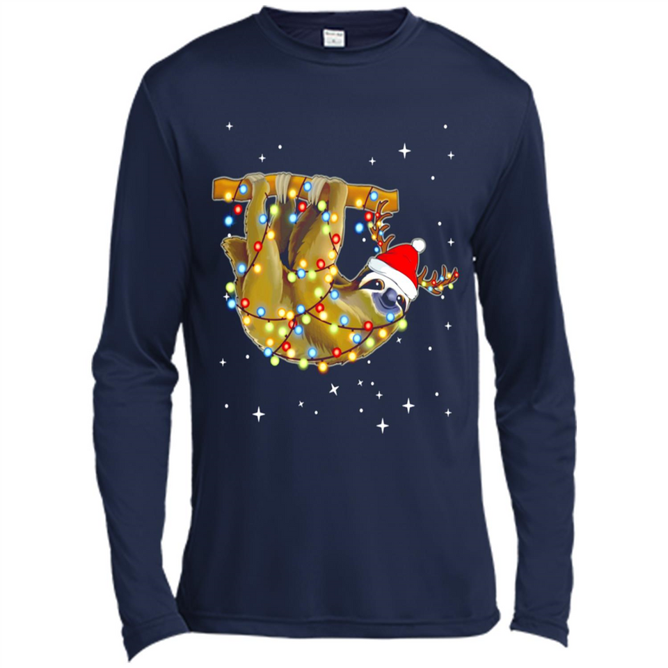 Christmas Lights Sloth Wearing Santa Hat Funny Xmas - Canvas Long Sleeve T-Shirt