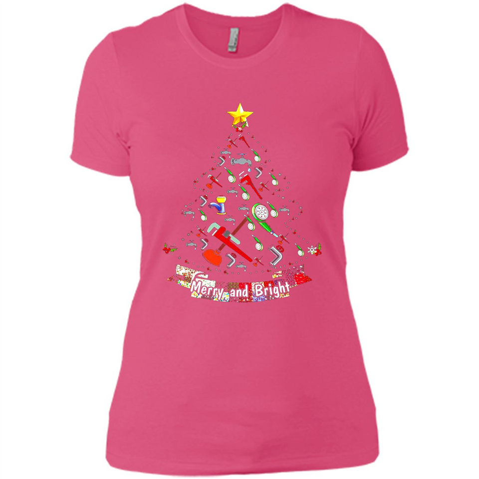 Merry And Bright Plumber Christmas Tree Shirt PINGPONG - Ladies' Boyfriend T-Shirt