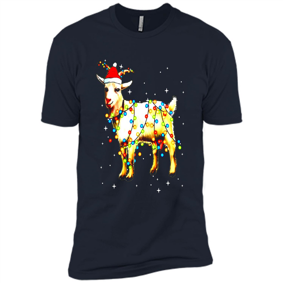 Christmas Lights Goat Wearing Santa Hat T-Shirt - Premium Short Sleeve T-Shirt