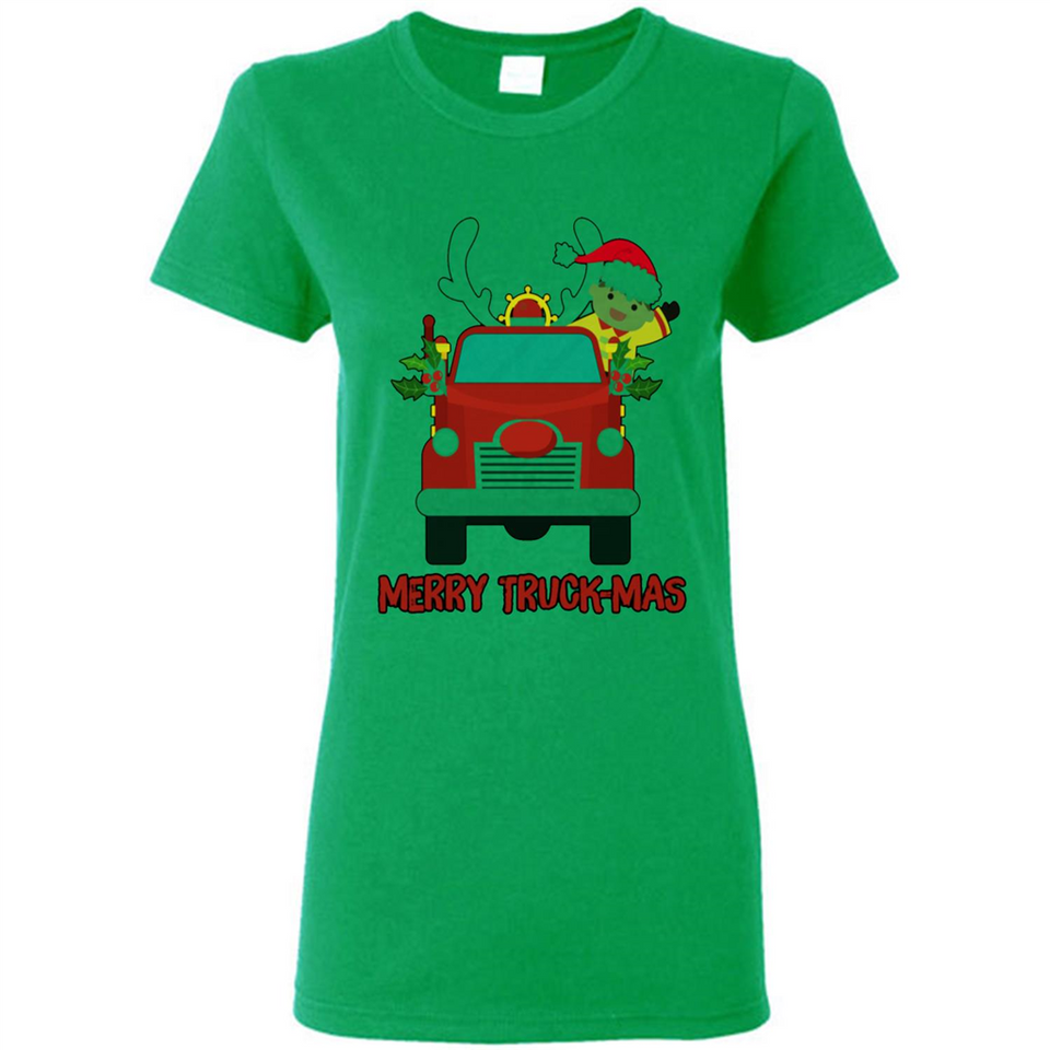 Merry Truck-Mas Christmas Fire Truck Cute Reindeer Sporty - Ladies Short-Sleeve