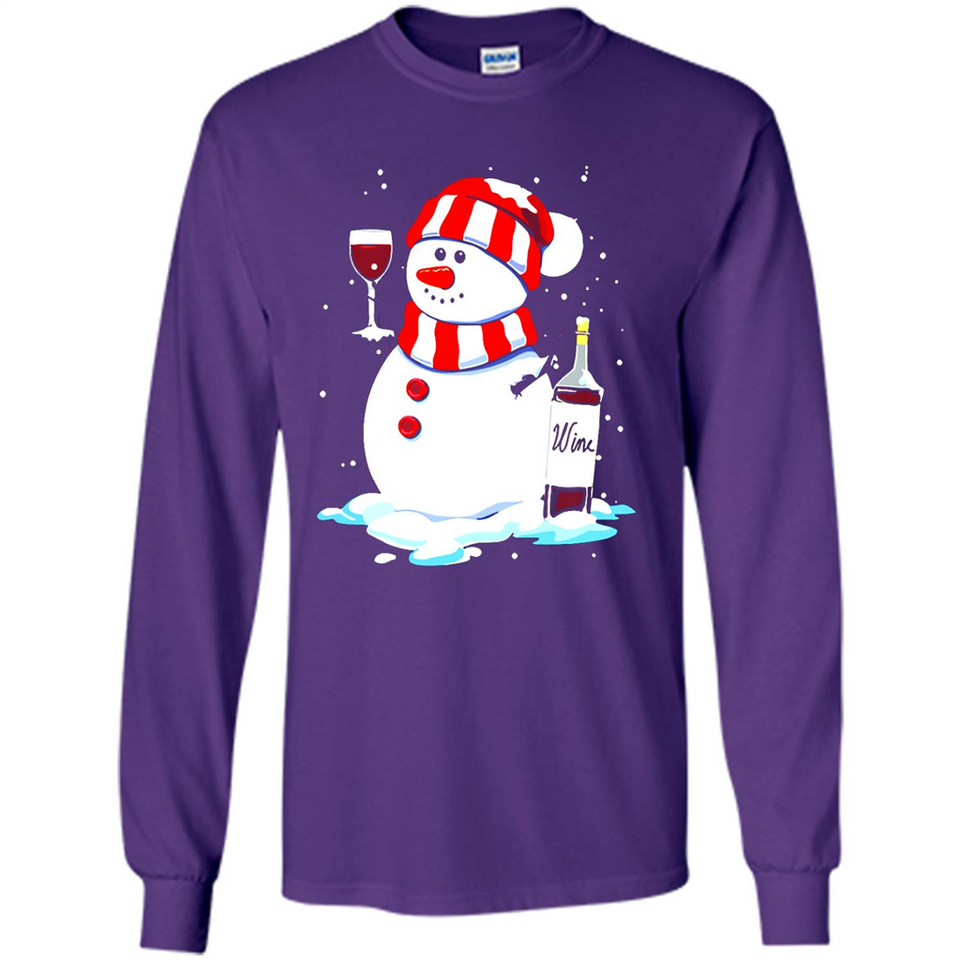 Cute Snowman drink Red Wine Christmas T-Shirt - Long Sleeve T-Shirt