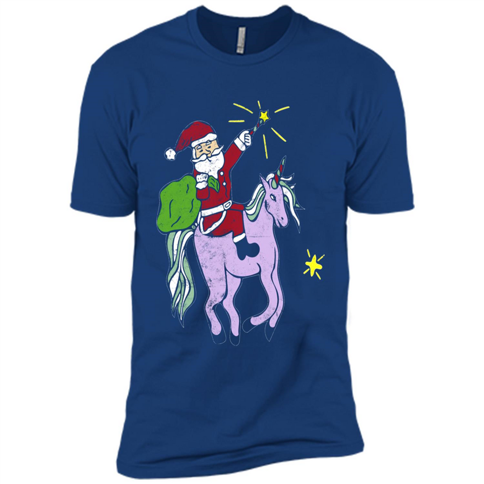 Distressed Retro Santa Riding Unicorn - Premium Short Sleeve T-Shirt