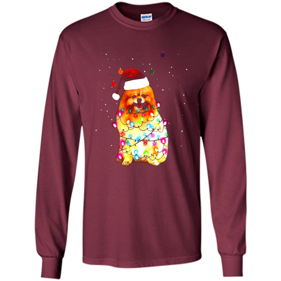 Pomeranian Santa Lights Christmas Dog Xmas Sweatshirt - Long Sleeve T-Shirt