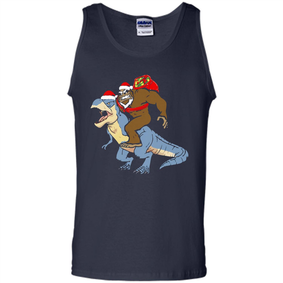 Bigfoot Riding Dinosaurus T-Shirt Funny Bigfoot Santa - Tank Top