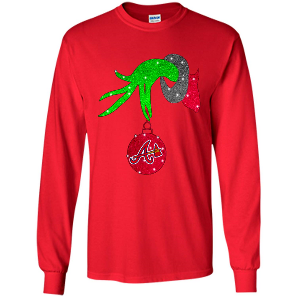 GRINCH HAND HOLDING ATLANTA BRAVES GLITTER CHRISTMAS PINGPONG