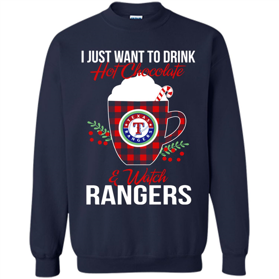 I Just Want To Drink Hot Chocolate & Watch Texas Rangers Ugly Christmas Sweater PINGPONG