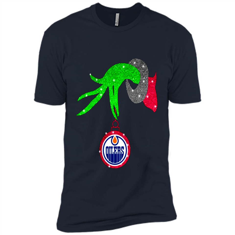 GRINCH HAND HOLDING EDMONTON OILERS GLITTER CHRISTMAS PINGPONG
