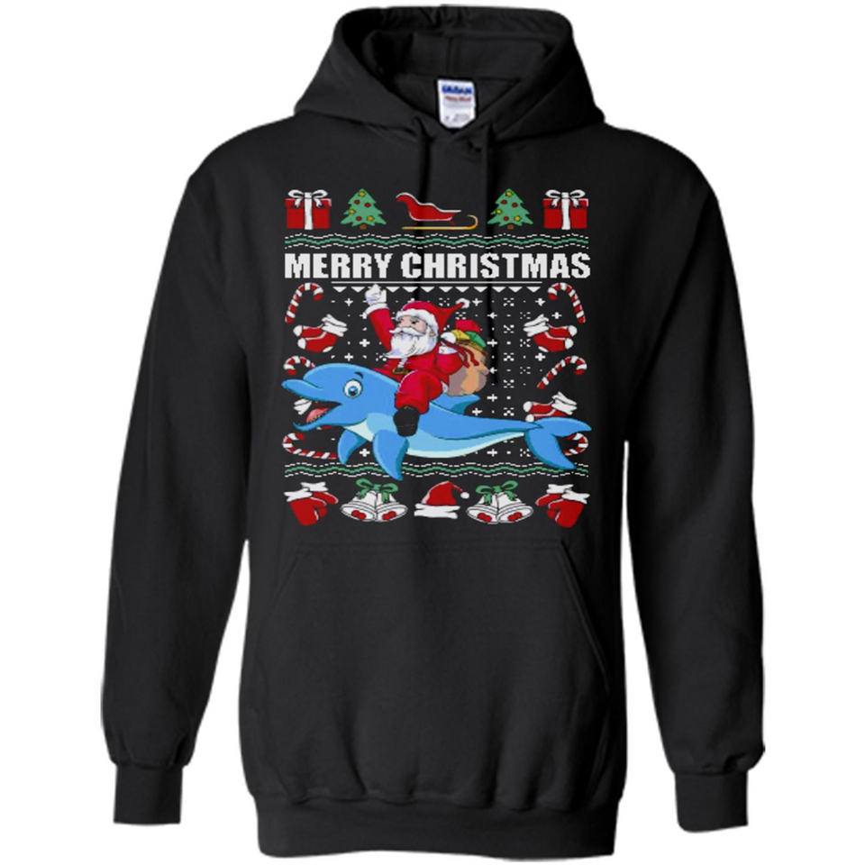 Ugly Christmas Santa Riding Dolphin - Hoodie