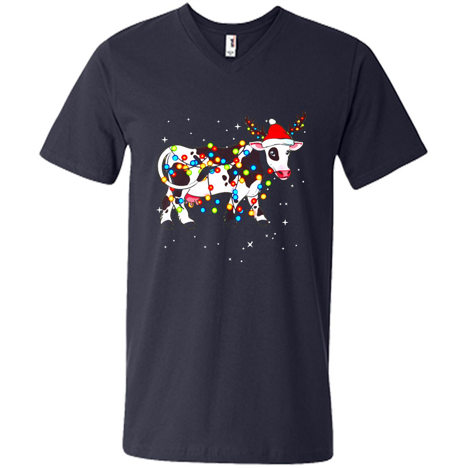 Christmas Lights Cow Wearing Santa Hat Funny Xmas Sweatshirt - Men's V-Neck