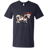 Christmas Lights Cow Wearing Santa Hat Funny Xmas Sweatshirt - Men's V-Neck