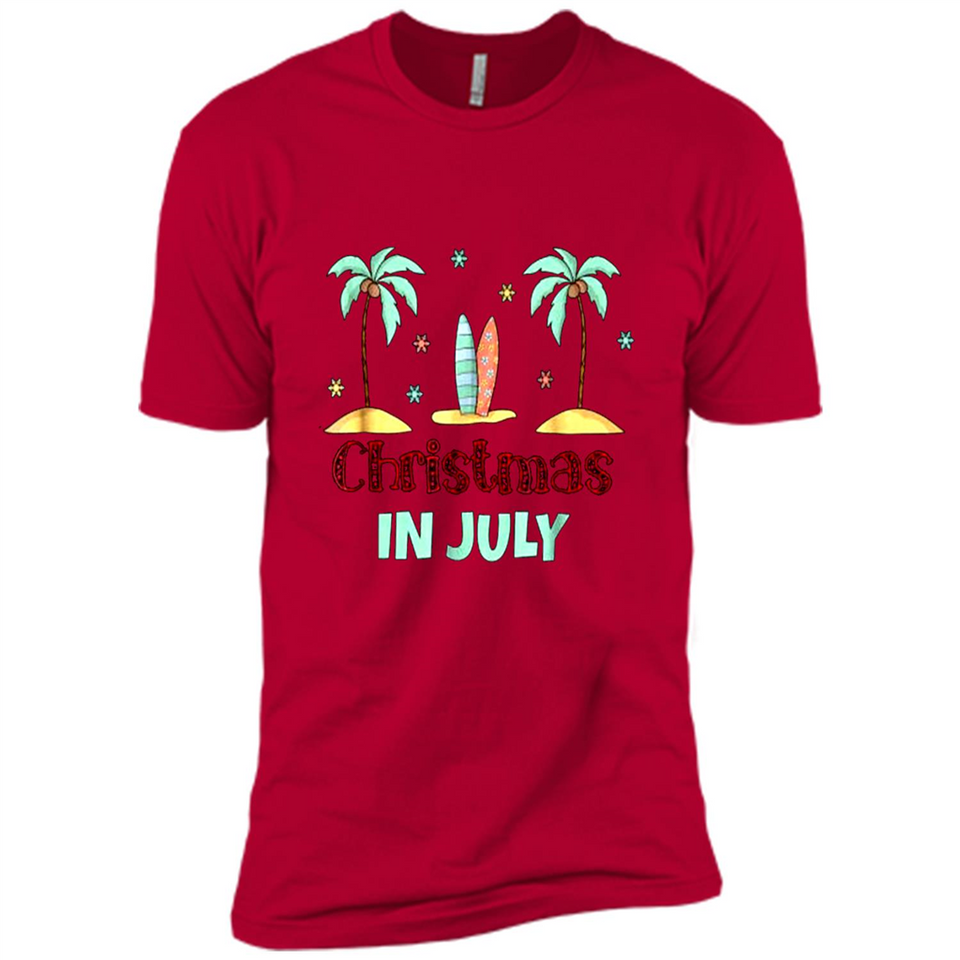 Christmas In July Shirt Surfing Palm Trees Surfboard - Premium Short Sleeve T-Shirt