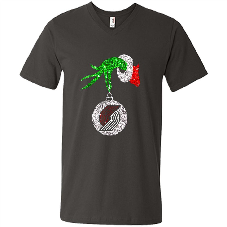 Amazing shirt Portland Trail Blazers Glitter Grinch Monogram Ornament Christmas - Men's V-Neck