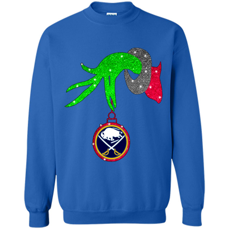 GRINCH HAND HOLDING BUFFALO SABRES GLITTER CHRISTMAS PINGPONG