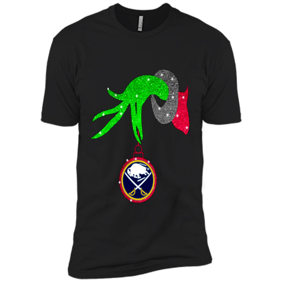 GRINCH HAND HOLDING BUFFALO SABRES GLITTER CHRISTMAS PINGPONG