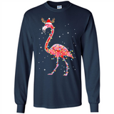 Christmas Lights Flamingo Wearing Santa Hat Funny Xmas - Long Sleeve T-Shirt