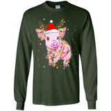 Christmas Lights Pig Wearing Santa Hat Funny Xmas - Long Sleeve T-Shirt