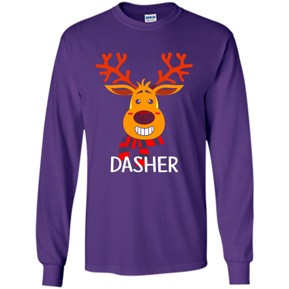 Dasher Reindeer Santa Claus Funny Xmas Holiday T-Shirt - Long Sleeve T-Shirt
