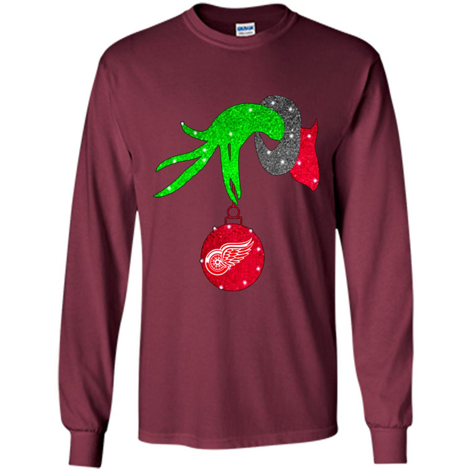 GRINCH HAND HOLDING DETROIT RED WINGS GLITTER CHRISTMAS PINGPONG