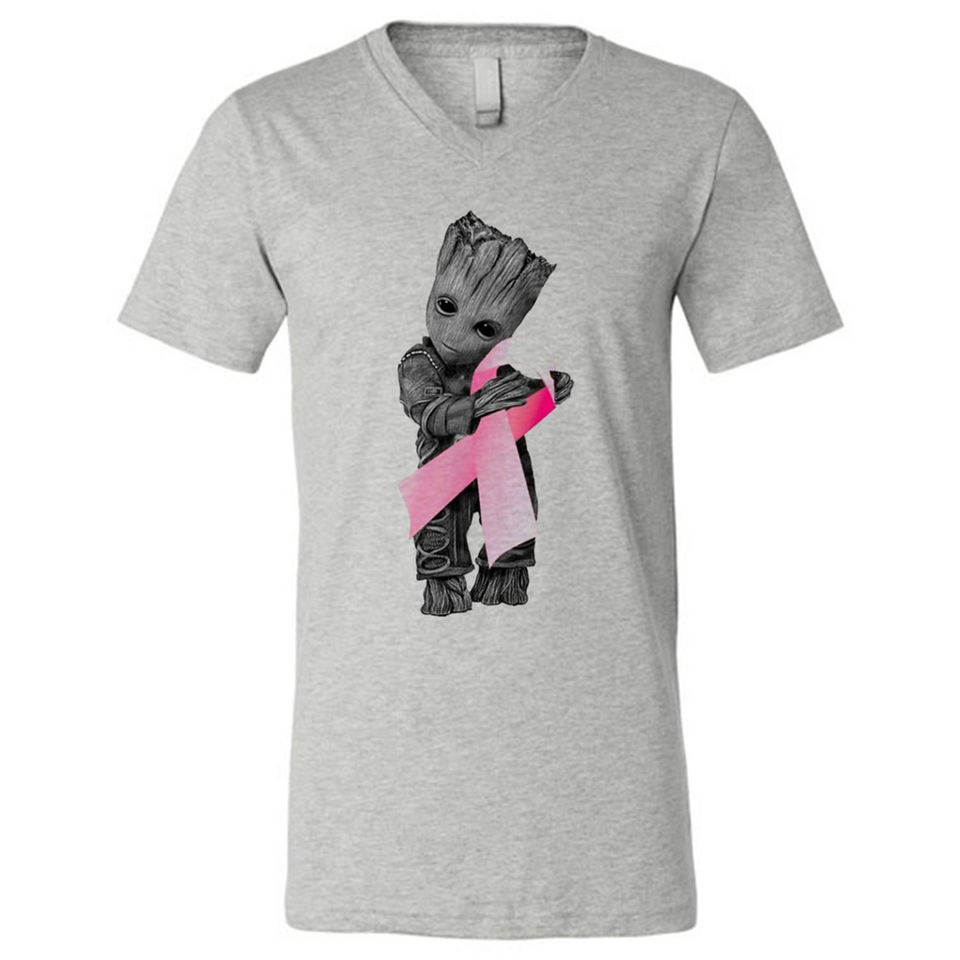 Groot Hug Breast Cancer - Canvas Unisex V-Neck