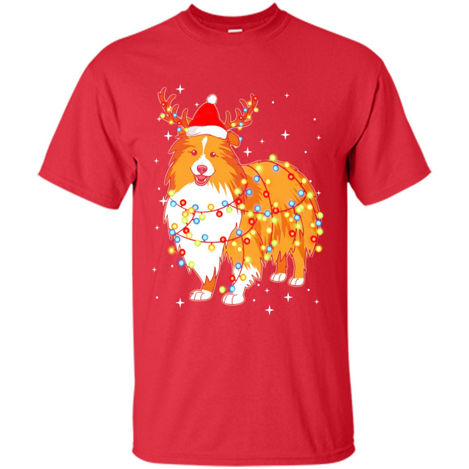 Christmas Lights Shetland Sheepdog Wearing Santa Hat Funny Xmas - Shirt