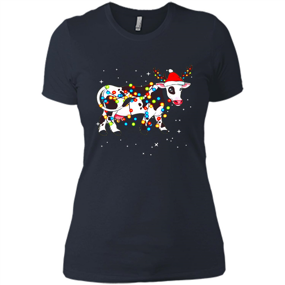 Christmas Lights Cow Wearing Santa Hat Funny Xmas Sweatshirt - Ladies' Boyfriend T-Shirt