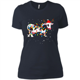 Christmas Lights Cow Wearing Santa Hat Funny Xmas Sweatshirt - Ladies' Boyfriend T-Shirt