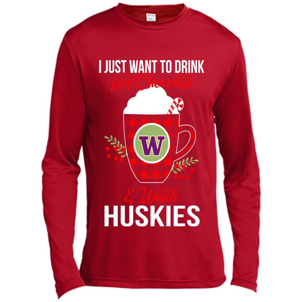 I Just Want To Drink Hot Chocolate & Watch Washington Huskies Ugly Christmas Sweater PINGPONG