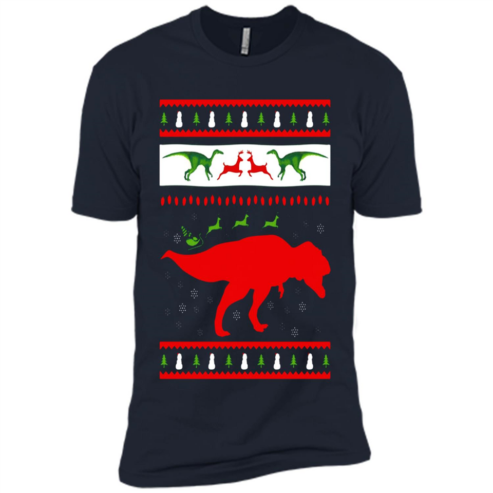 Dinosaur and Santa Clause Ugly Christmas Sweater - Premium Short Sleeve T-Shirt