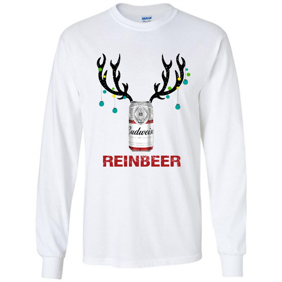 Budweiser Reinbeer Funny Beer Reindeer Christmas Sweatshirt - Long Sleeve T-Shirt