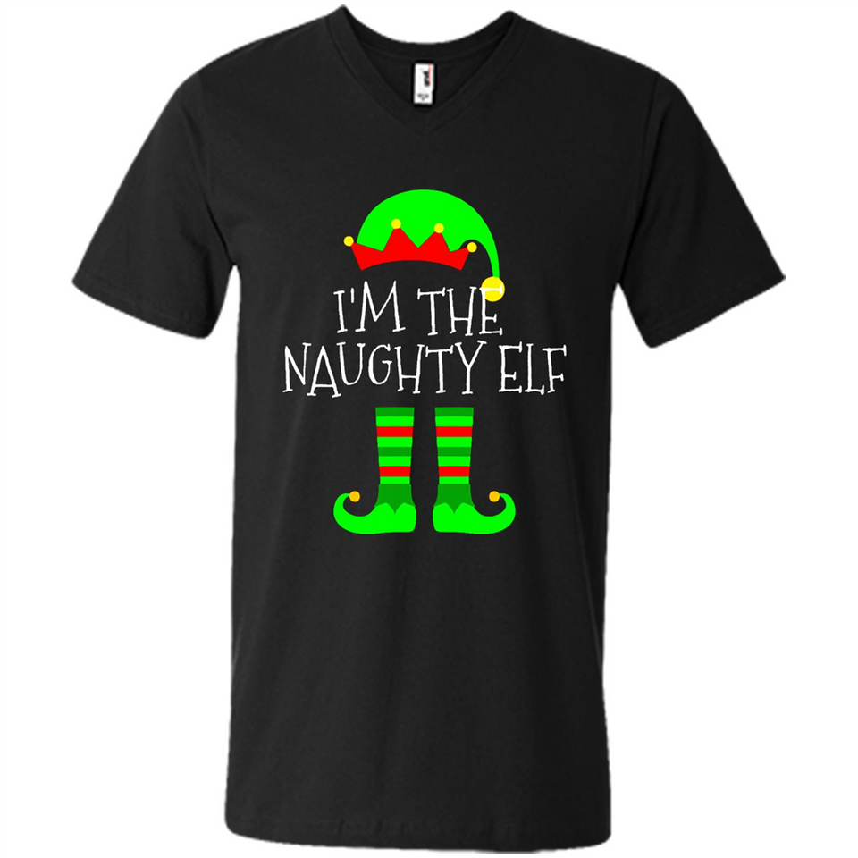Matching Family Christmas Shirt Funny I'm The Naughty Elf Black mugs PINGPONG - Men's V-Neck