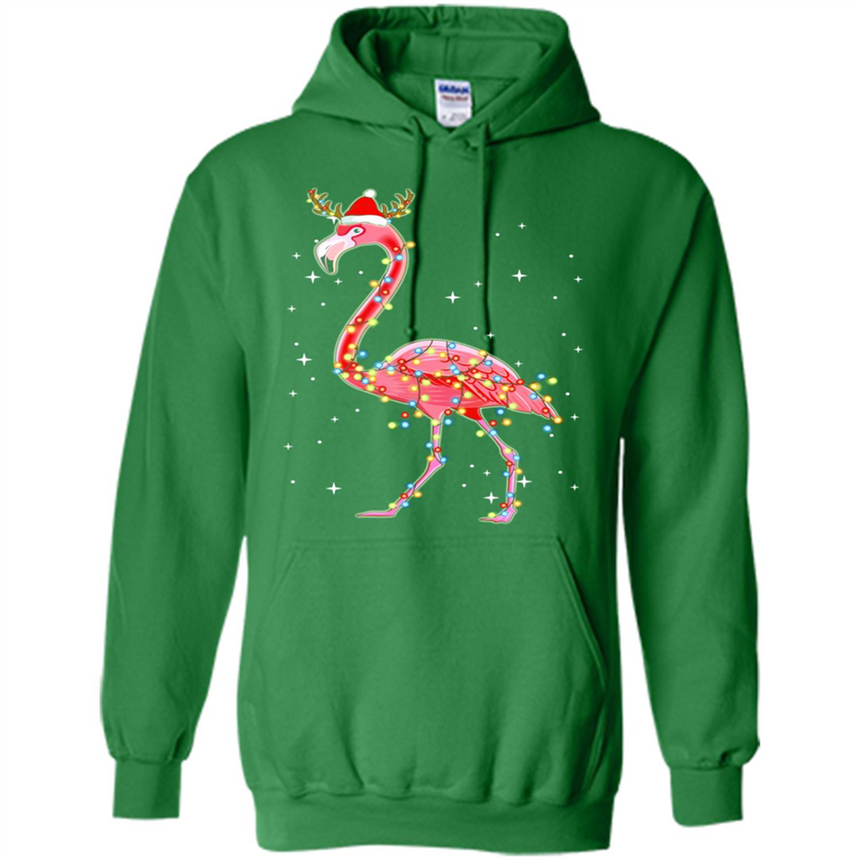 Christmas Lights Flamingo Wearing Santa Hat Funny Xmas - Hoodie
