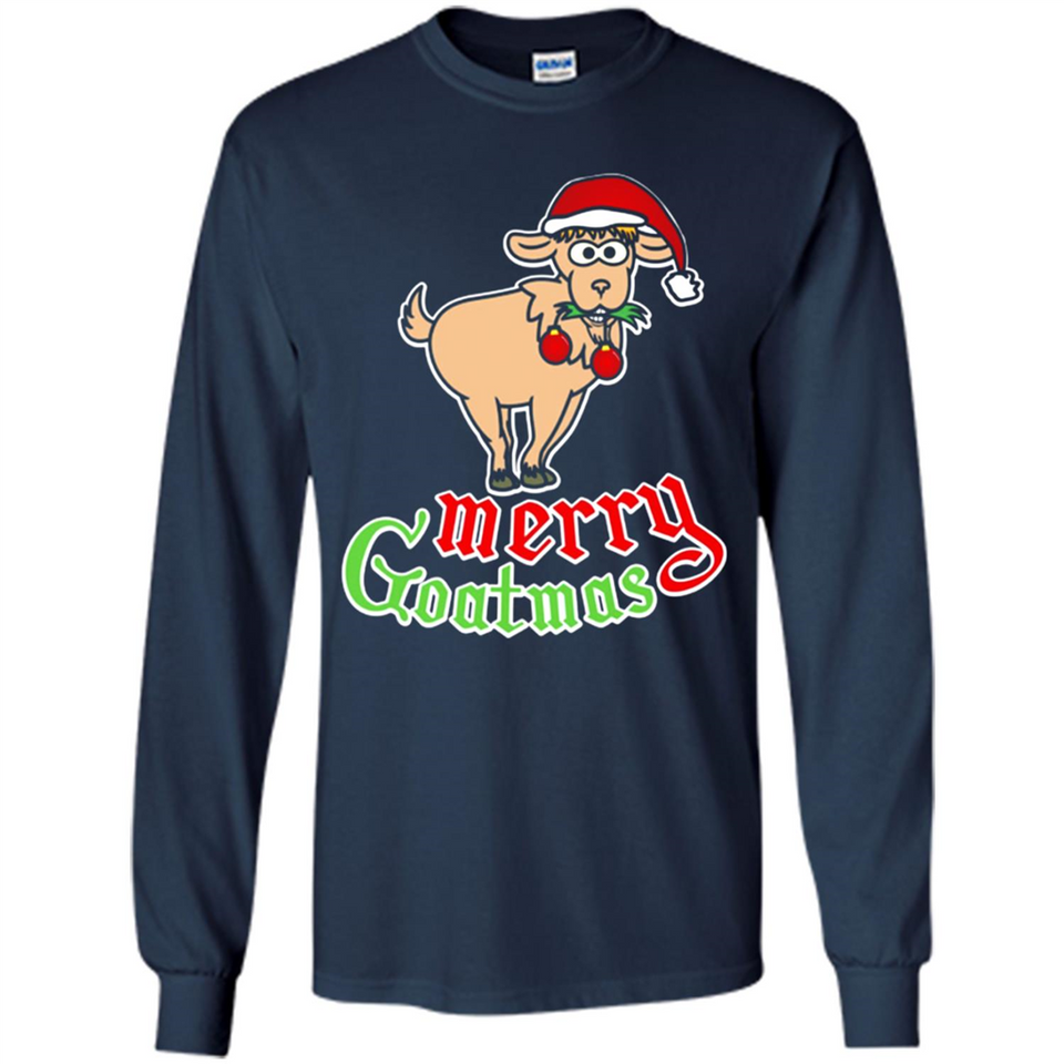 Christmas Merry Goatmas Goat Shirt Santa Hat - Long Sleeve T-Shirt