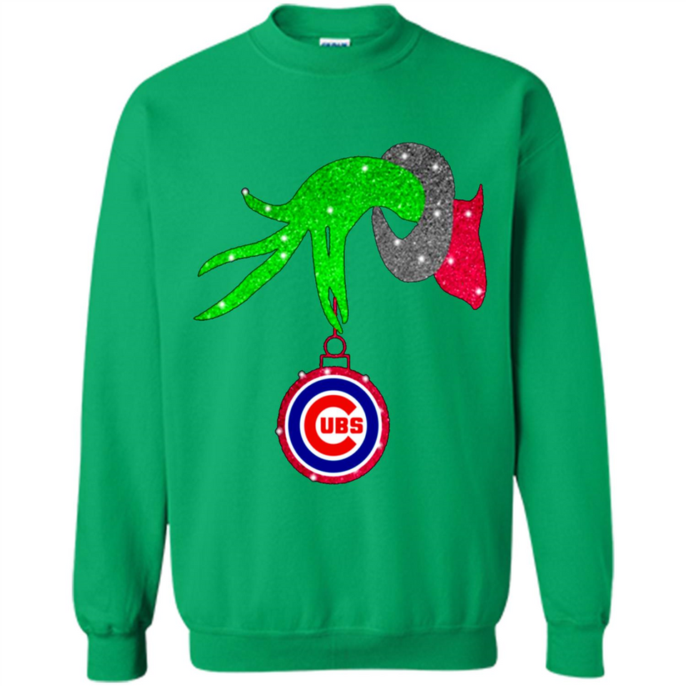 GRINCH HAND HOLDING CHICAGO CUBS GLITTER CHRISTMAS PINGPONG