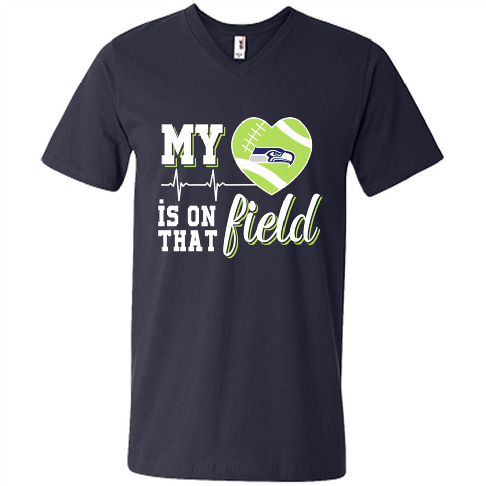 Seattle Seahawks Football My Heart is on that Field - Men's V-Neck