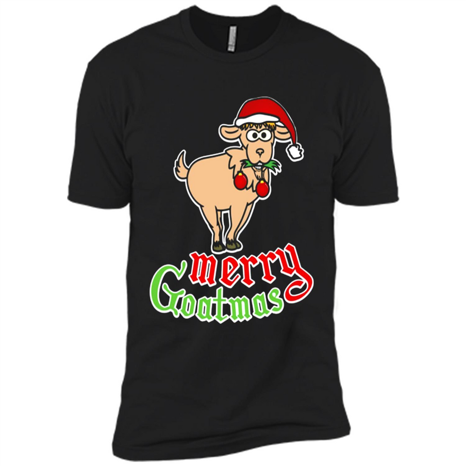 Christmas Merry Goatmas Goat Shirt Santa Hat - Premium Short Sleeve T-Shirt