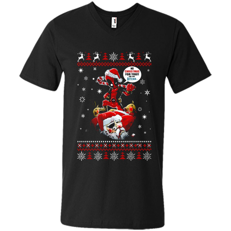 No Christmas for You – Deadpool Santa Claus Ugly Sweater - Men's V-Neck