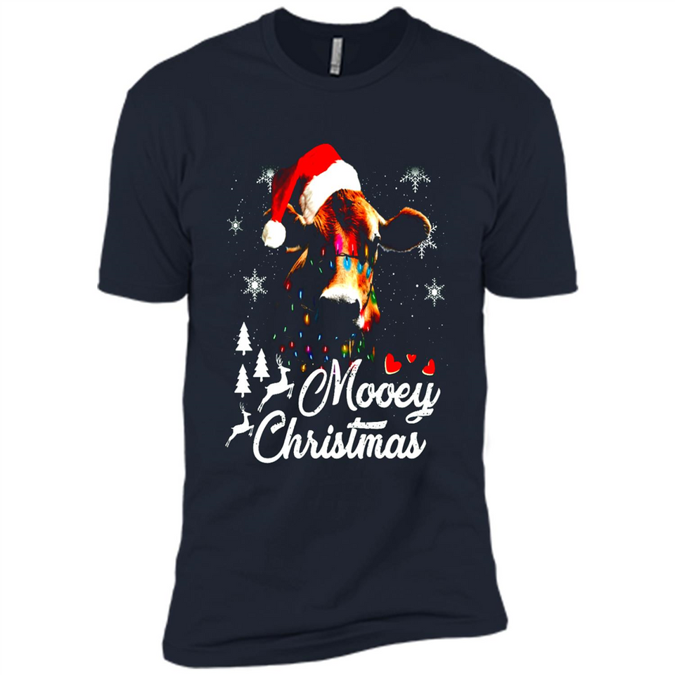 Mooey Christmas Cow Santa Christmas Lover Lights Sweatshirt - Premium Short Sleeve T-Shirt